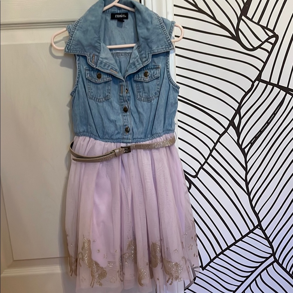 Zunie Denim and Lavender Unicorn Dress Girls size 6
